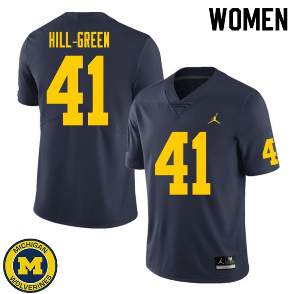 Womens Michigan Wolverines #41 Nikhai Hill-Green Navy NCAA Football Jersey